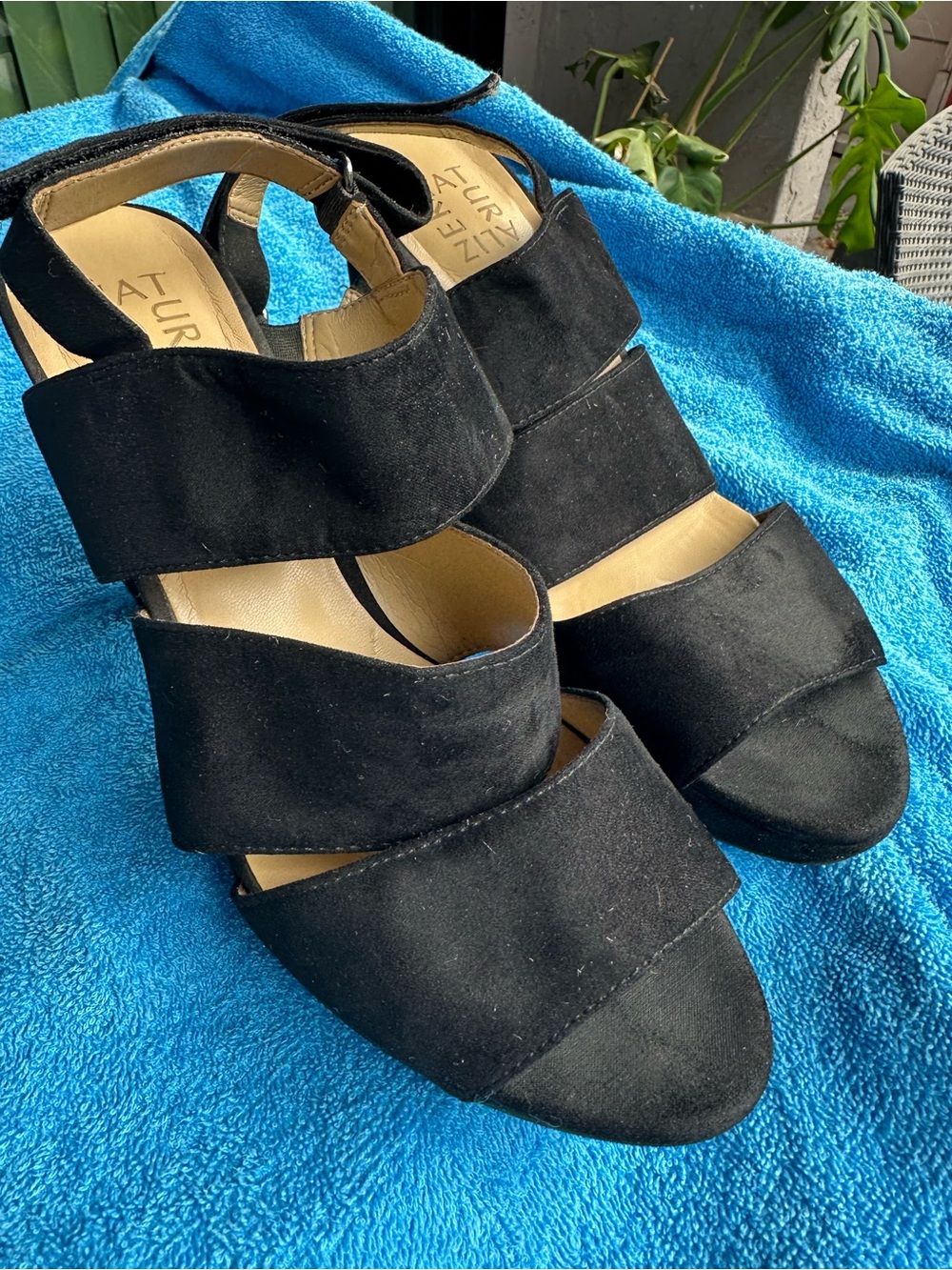Aerin Black Suede Strappy Block Heel Sandals. Excellent condition
